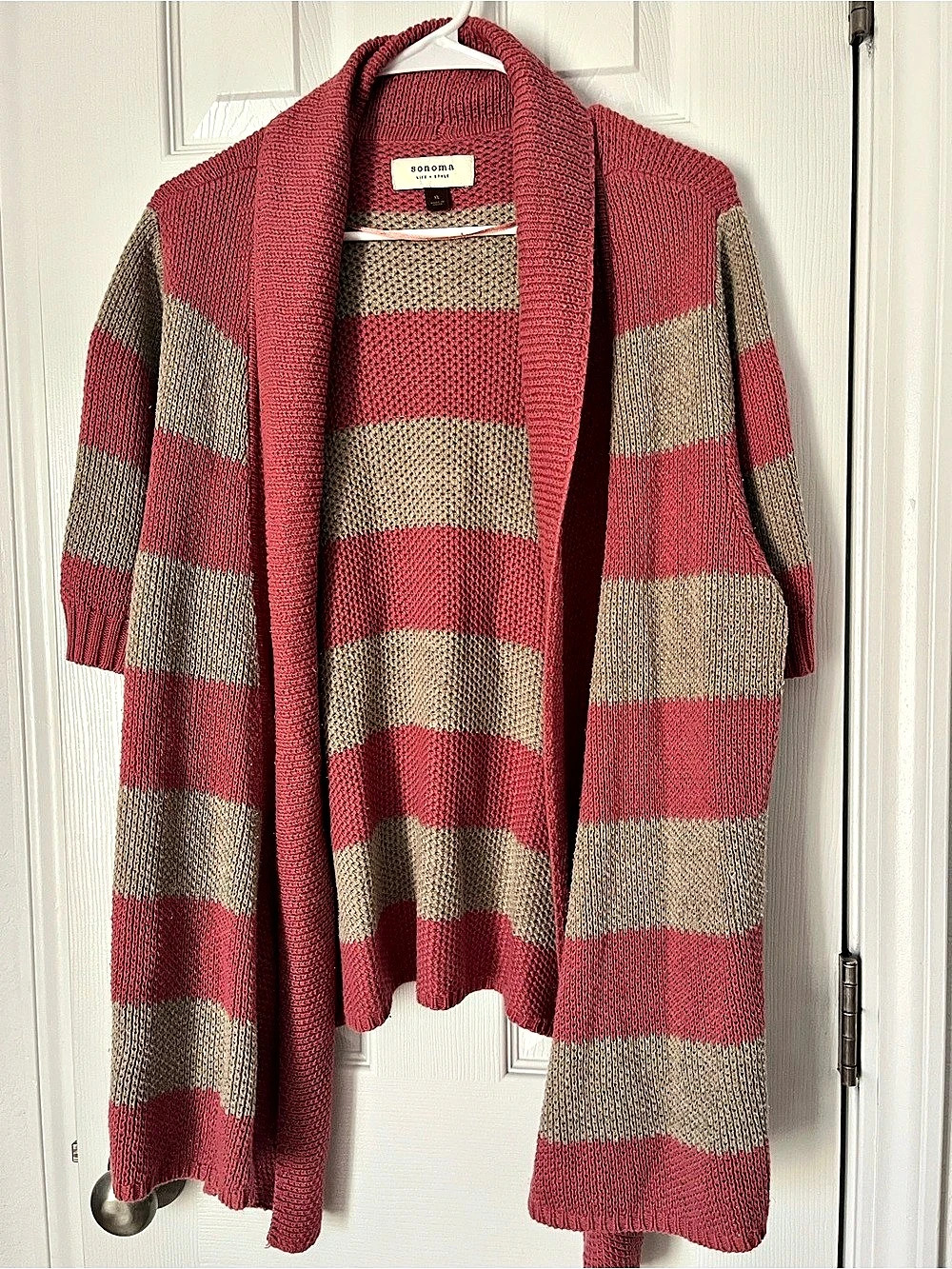 Sonoma Life + Style Striped Open Front Cardigan in Red & Brown XL Like New